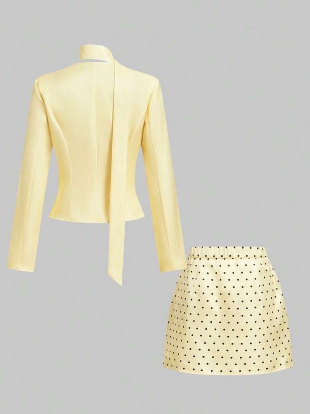 MOD Women's Pastel Yellow V-Neck Long Sleeve Top And Skirt 2 Pieces Set - Picture 4 of 4